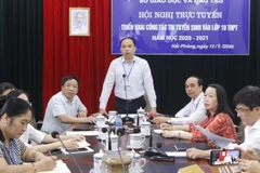 Giám đốc Sở Giáo dục và Đào tạo Hải Phòng Lê Quốc Tiến phát biểu tại Hội nghị. (Ảnh: Minh Thu/TTXVN)