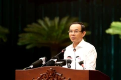 Bí thư Thành ủy Thành phố Hồ Chí Minh Nguyễn Văn Nên phát biểu chỉ đạo tại hội nghị. (Ảnh: Thành Chung/TTXVN)