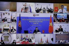 Các điểm cầu tham dự hội nghị. (Ảnh: Trần Việt/TTXVN)