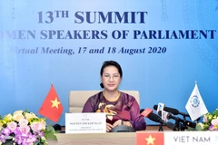 Chủ tịch Quốc hội Nguyễn Thị Kim Ngân tại Hội nghị trực tuyến các Nữ Chủ tịch Quốc hội thế giới lần thứ 13. (Ảnh: Trọng Đức/TTXVN)