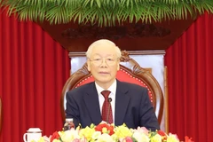 Tổng Bí thư Nguyễn Phú Trọng điện đàm cấp cao với Tổng thống Liên bang Nga Vladimir Putin. (Ảnh: Trí Dũng/TTXVN)