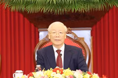 Tổng Bí thư Nguyễn Phú Trọng điện đàm cấp cao với Tổng thống Liên bang Nga Vladimir Putin. (Ảnh: Trí Dũng/TTXVN)