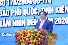 Thủ tướng Phạm MInh Chính phát biểu tại Hội nghị tổng kết Quyết định số 178 về phát triển tổng thể đảo Phú Quốc. (Ảnh: Dương Giang/TTXVN)