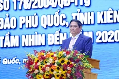 Thủ tướng Phạm MInh Chính phát biểu tại Hội nghị tổng kết Quyết định số 178 về phát triển tổng thể đảo Phú Quốc. (Ảnh: Dương Giang/TTXVN)