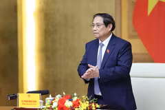 Thủ tướng Phạm Minh Chính tiếp các doanh nghiệp của Hội đồng Kinh doanh Hoa Kỳ - ASEAN. (Ảnh: Dương Giang/TTXVN)