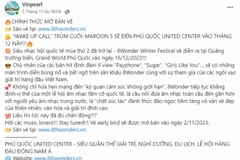 Một trang giả mạo Vinpearl bán vé sự kiện.