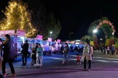 Khu ẩm thực đêm tại Vườn hoa thành phố Đà Lạt có trên 50 gian hàng phục vụ ăn uống, mua sắm đặc sản, quà lưu niệm. (Ảnh: Nguyễn Dũng/TTXVN)