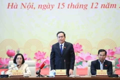 Phó Chủ tịch Thường trực Quốc hội Trần Thanh Mẫn phát biểu tại buổi gặp mặt. (Ảnh: Minh Đức/TTXVN)