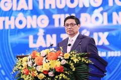 Thủ tướng Phạm Minh Chính phát biểu tại Lễ trao Giải thưởng toàn quốc về thông tin đối ngoại lần thứ IX. (Ảnh: Dương Giang/TTXVN)