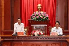Phó Chủ tịch Thường trực Trung ương Hội Nhà báo Việt Nam Nguyễn Đức Lợi phát biểu tại buổi làm việc. (Ảnh: Minh Trí/TTXVN)