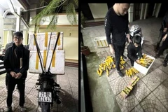 Đối tượng Hoàng Minh Tiến và tang vật thu giữ tại cơ quan Công an. (Nguồn: báo Yên Bái)