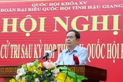 Phó Chủ tịch Thường trực Quốc hội Trần Thanh Mẫn phát biểu tại buổi tiếp xúc cử tri. (Ảnh: Nguyễn Hằng/TTXVN)