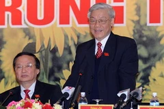 Đồng chí Nguyễn Phú Trọng, Tổng Bí thư Ban Chấp hành Trung ương khóa XI Đảng Cộng sản Việt Nam phát biểu tại buổi họp báo. (Ảnh: TTXVN)