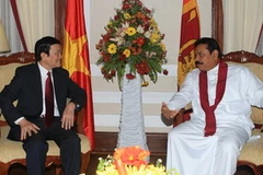 Tổng thống Mahinda Rajapaksa và Chủ tịch nước Trương Tấn Sang trước khi bước vào hội đàm. (Ảnh: Nguyễn Khang/TTXVN)