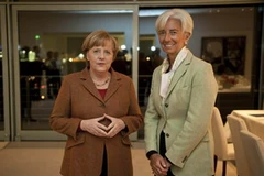 Thủ tướng Đức Angela Merkel (trái) có cuộc gặp Tổng Giám đốc Quỹ tiền tệ quốc tế (IMF) tại Berlin. (Nguồn: AFP/TTXVN)