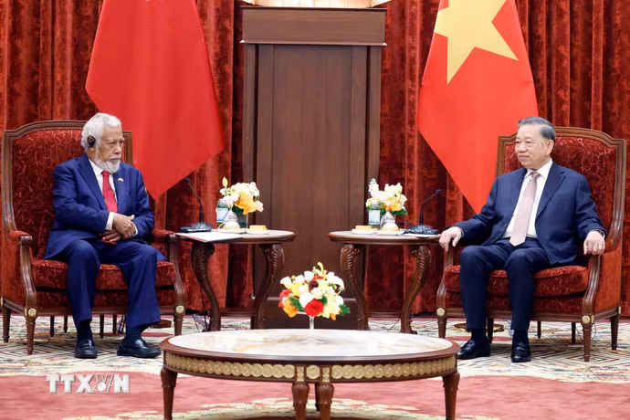 Tổng Bí thư, Chủ tịch nước Tô Lâm tiếp Thủ tướng Timor-Leste Kay Rala Xanana Gusmão. (Ảnh: Thống Nhất/TTXVN)