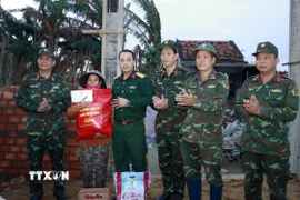 Lực lượng quân đội Bộ chỉ huy Quân sự thành phố Đà Nẵng giúp dân xây nhà sau mưa lũ. (Ảnh: Trần Tĩnh/TTXVN)