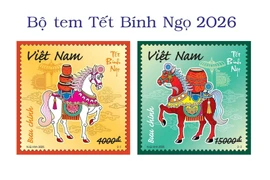 Hai mẫu tem bộ tem Tết Bính Ngọ 2026 mang thông điệp "Mã đáo thành công".