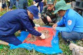 Đội K92, Bộ CHQS tỉnh An Giang, tìm kiếm hài cốt liệt sỹ trên đất bạn Campuchia. (Ảnh: TTXVN phát)