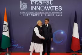 Tổng thống Pháp Emmanuel Macron và Thủ tướng Ấn Độ Narendra Modi. (Nguồn: AP)
