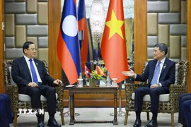 Thủ tướng Lê Minh Hưng gặp Thủ tướng Lào Sonexay Siphandone. (Ảnh: Dương Giang/TTXVN)