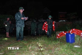 Vận chuyển hàng cứu trợ tới người dân vùng lũ. (Ảnh: TTXVN phát)