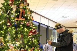 Một người dân chụp ảnh cây thông Noel. (Ảnh: Ngọc Quang/TTXVN)