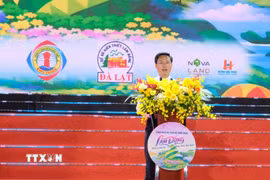 Ông Đinh Văn Tuấn, Phó Chủ tịch UBND tỉnh Lâm Đồng phát biểu khai mạc “Mùa du lịch hè năm 2026” và công bố Quy hoạch chung xây dựng Khu du lịch quốc gia Mũi Né. (Ảnh: Nguyễn Dũng/TTXVN)