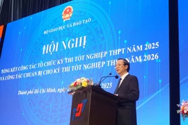 Thứ trưởng Thường trực Bộ Giáo dục và Đào tạo Phạm Ngọc Thưởng phát biểu tại Hội nghị. (Ảnh: Thu Hoài/TTXVN)