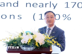 Thứ trưởng Bộ Công an Phạm Thế Tùng phát biểu tại Toạ đàm Hợp tác toàn cầu phòng, chống lừa đảo trực tuyến. (Ảnh: TTXVN)