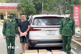 Đối tượng Bùi Văn Hưng bị bắt giữ cùng tang vật. (Ảnh: TTXVN phát)