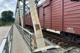 Tàu hàng gia tải cho cầu đường sắt. (Ảnh: VNR)