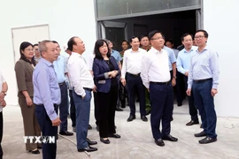 Phó Thủ tướng Chính phủ Lê Thành Long dẫn đầu đoàn công tác đã đi kiểm tra thực tế tại bện viện Hữu nghị Việt Đức cơ sở 2 tại Ninh Bình. (Ảnh: Đại Nghĩa/TTXVN)