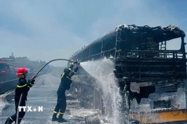 Lực lượng cứu hộ cứu nạn tại hiện trường. (Ảnh: TTXVN)