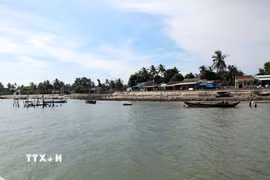 Những mái nhà của người dân ở thôn "ốc đảo" Long Thạnh Tây thuộc xã đảo Tam Hải. (Ảnh: Đỗ Trưởng/TTXVN)