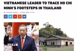 Ảnh chụp bài báo “Nhà lãnh đạo Việt Nam theo dấu chân Chủ tịch Hồ Chí Minh tại Thái Lan” của báo Khaosod English ngày 25/5. (Ảnh: TTXVN phát)