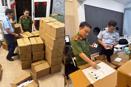 Lực lượng Quản lý thị trường và đơn vị phối hợp tiến hành kiểm đếm, niêm phong hàng hóa vi phạm. (Ảnh: hanoi.dms.gov.vn)