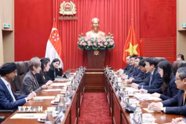 Đại tướng Lương Tam Quang, Bộ trưởng Bộ Công an hội đàm với Bộ trưởng Bộ Phát triển Kỹ thuật số và Thông tin Singapore Josephine Teo. (Ảnh: Phạm Kiên/TTXVN)