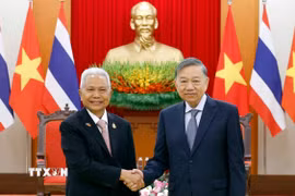 Tổng Bí thư, Chủ tịch nước Tô Lâm tiếp Chủ tịch Quốc hội kiêm Chủ tịch Hạ viện Thái Lan Sophon Zaram. (Ảnh: Thống Nhất/TTXVN)