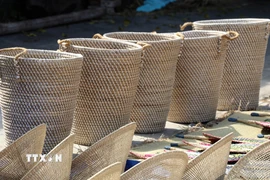 Người dân Kim Sơn sáng tạo ra các sản phẩm mới, đa dạng từ cói để đáp ứng nhu cầu của thị trường. (Ảnh: Thùy Dung/TTXVN)