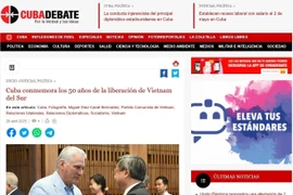 Báo điện tử Cubadebate thông tin về lễ kỷ niệm trang trọng tại Cung Cách mạng ở thủ đô La Habana nhân kỷ niệm 50 năm Ngày Giải phóng miền Nam, thống nhất đất nước của Việt Nam. (Ảnh: Mai Phương/TTXVN)