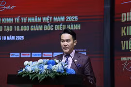 Ông Đặng Hồng Anh, Chủ tịch Hội Doanh nhân trẻ Việt Nam, Chủ tịch VPSF 2025 phát biểu tại chương trình. (Ảnh: Hạnh Quyên/TTXVN)