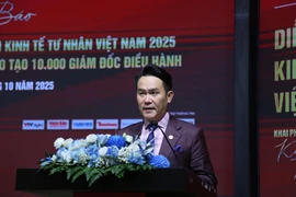 Ông Đặng Hồng Anh, Chủ tịch Hội Doanh nhân trẻ Việt Nam, Chủ tịch VPSF 2025 phát biểu tại chương trình. (Ảnh: Hạnh Quyên/TTXVN)