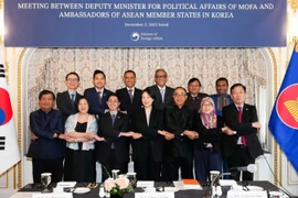 Thứ trưởng Thứ trưởng Eui-Hae Chung chụp ảnh kỷ niệm cùng Đại sứ, đại diện Đại sứ quán các nước ASEAN tại Hàn Quốc. (Ảnh: Đại sứ quán Việt Nam tại Hàn Quốc)