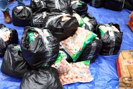 Các loại thực phẩm không rõ nguồn gốc xuất xứ bị thu giữ. (Ảnh: Quang Cường/TTXVN)