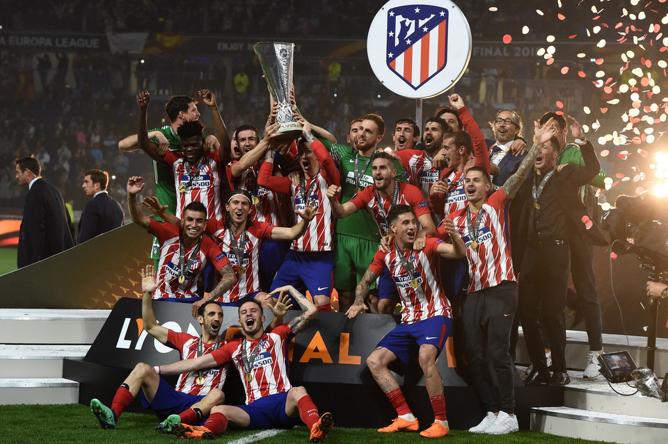 Niềm vui phút đăng quang vô địch Europa League 2017/2018 của các cầu thủ Atletico Madrid. (Nguồn: AFP/ TTXVN