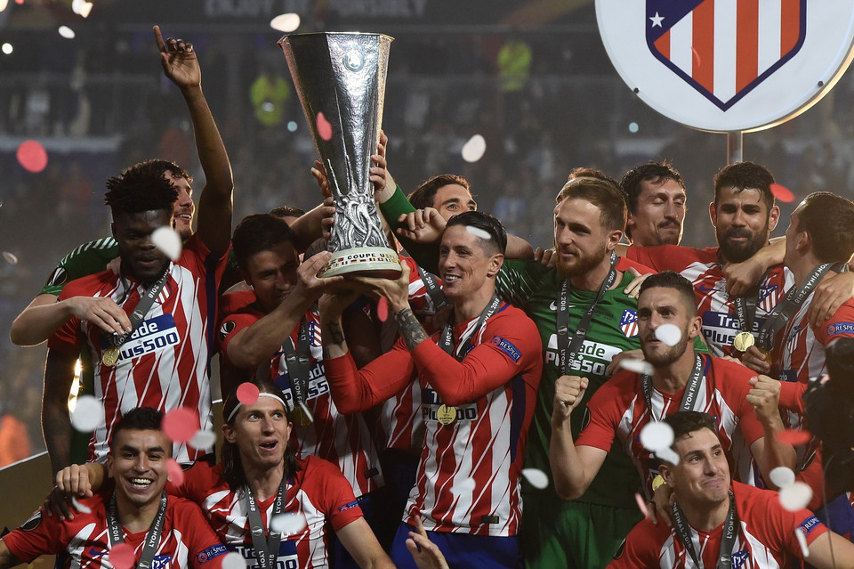 Niềm vui phút đăng quang vô địch Europa League 2017/2018 của các cầu thủ Atletico Madrid. (Nguồn: AFP/ TTXVN)