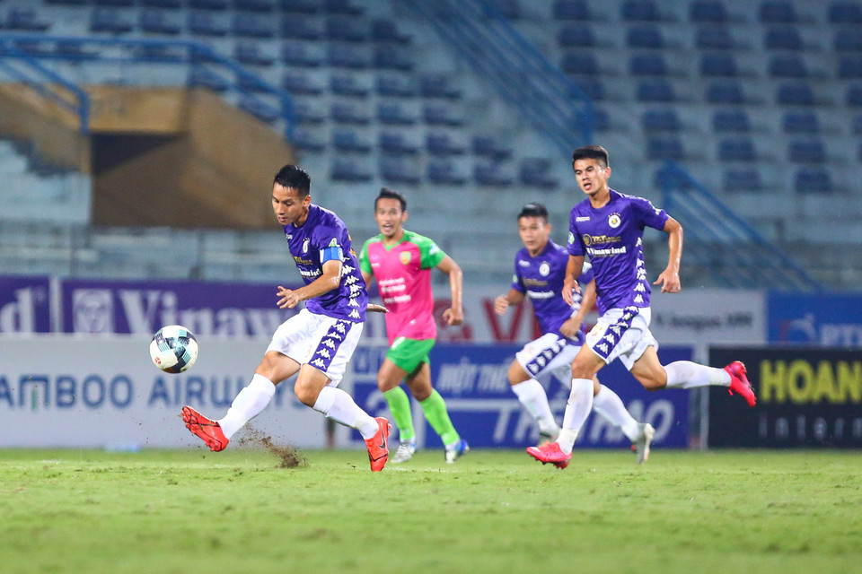 Hà Nội FC tung ra đội hình mạnh nhất trước Đồng Tháp ở vòng 1/8 cúp Quốc gia 2020 với những nhân tố chủ chốt như Quang Hải, Hùng Dũng, Thành Lương. (Ảnh: Nguyên An/Vietnam+)