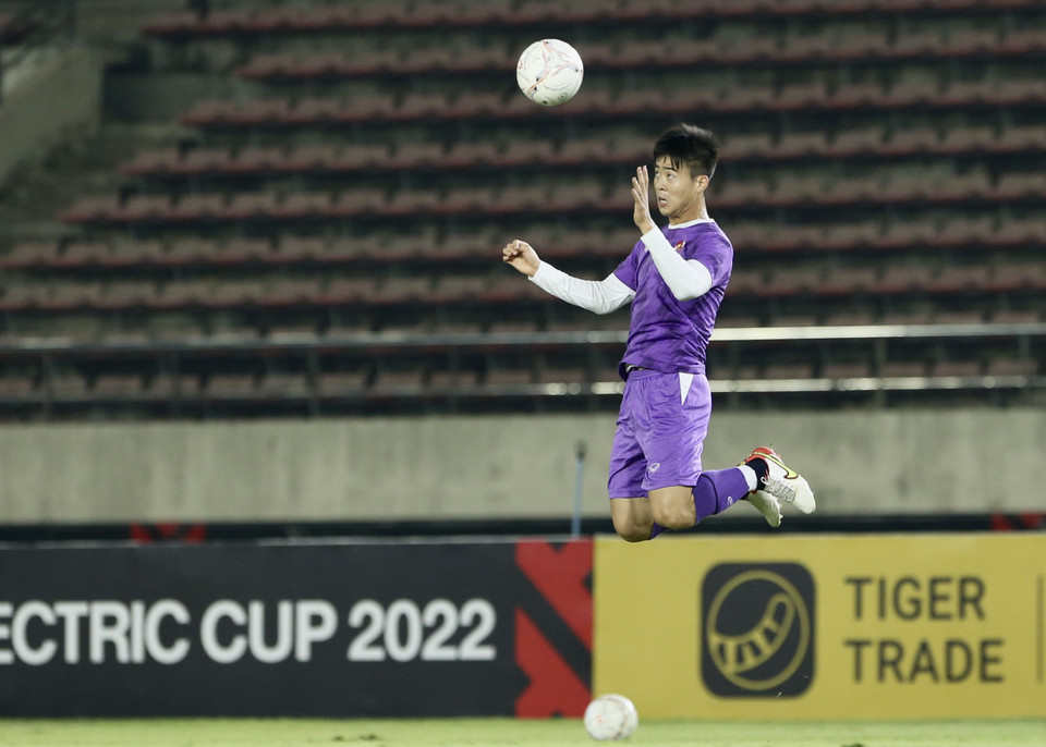 Trước ngày mở màn AFF Cup 2022, đội tuyển Việt Nam cho thấy thể trạng sung mãn và tinh thần thoải mái. (Ảnh: PV/Vietnam+)