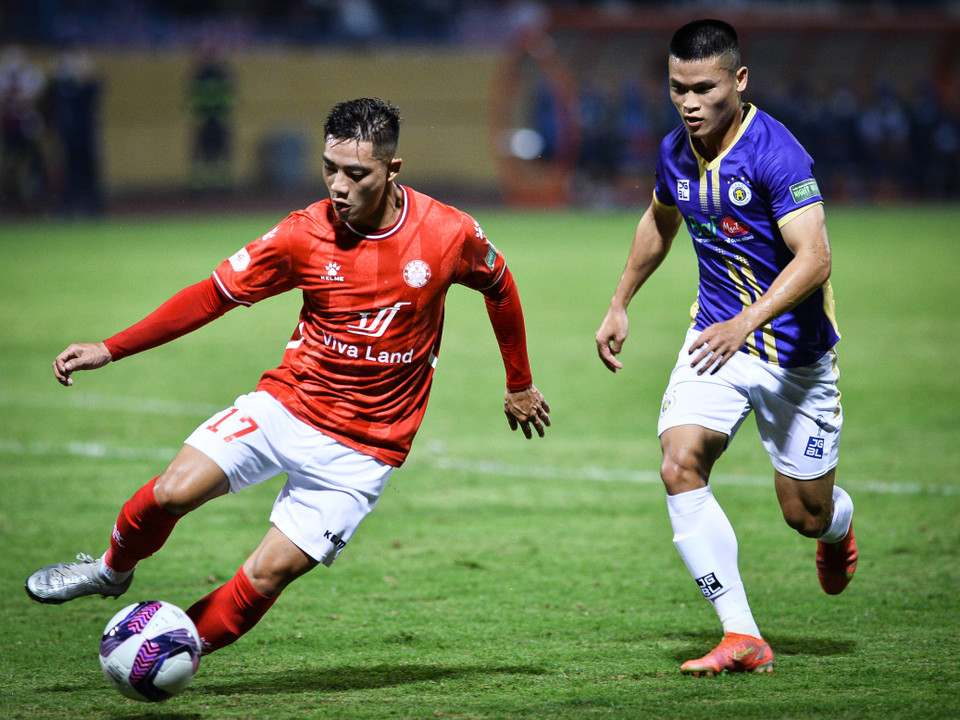 Những phút cuối trận, CLB TP.HCM chủ động đẩy cao và dồn ép liên tục nhằm ghi bàn ấn định chiến thắng. (Ảnh: PV/Vietnam+)